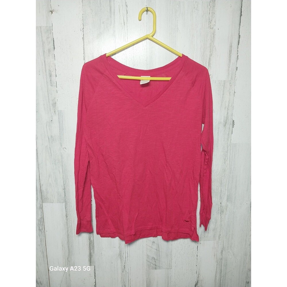 Victorias Secret PINK Long Sleeve V-Neck Lightweight Red Tee Oversized XS